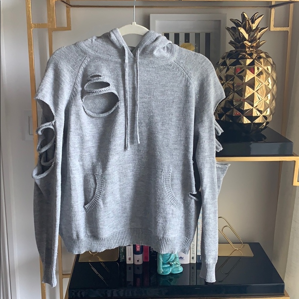 LF grey sweater hoodie with rips
